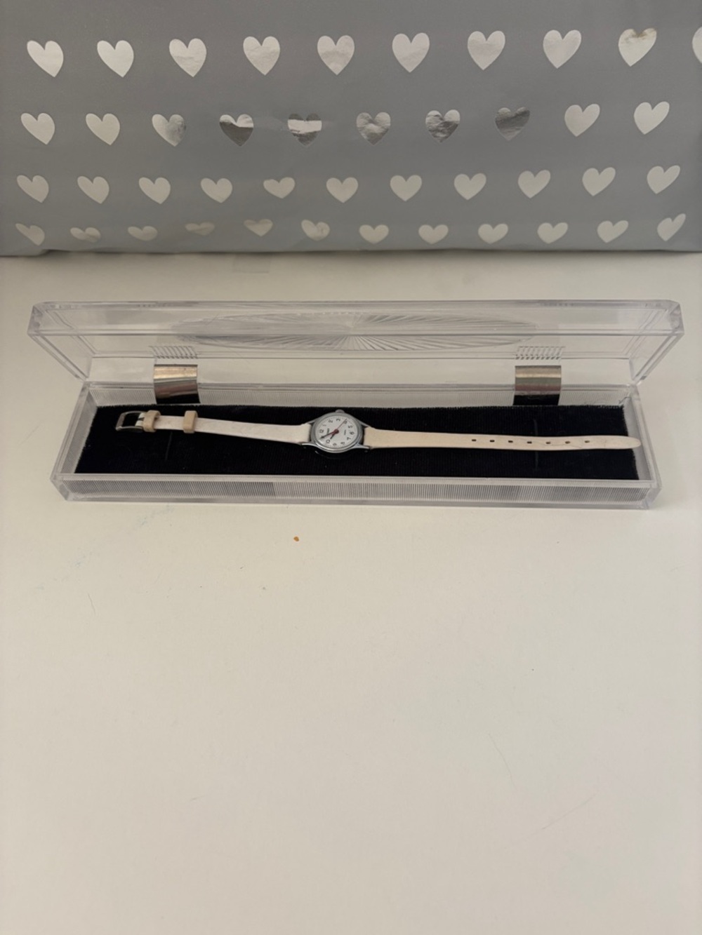Timex Silver Case Watch with Off-White Leather Strap - England